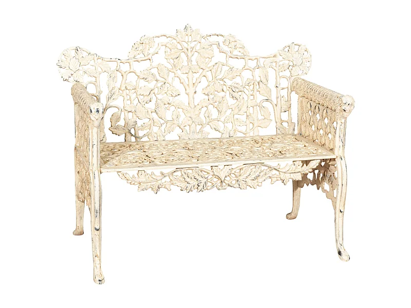 BISCOTTINI Banc – Fer Forgé Finition Antique – Extérieur – Banc de Jardin - Chaise ou Banc en Métal - Balcon - Terrasse - 110x56x86cm