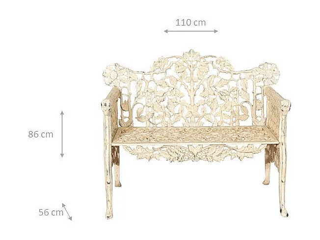 BISCOTTINI Banc – Fer Forgé Finition Antique – Extérieur – Banc de Jardin - Chaise ou Banc en Métal - Balcon - Terrasse - 110x56x86cm