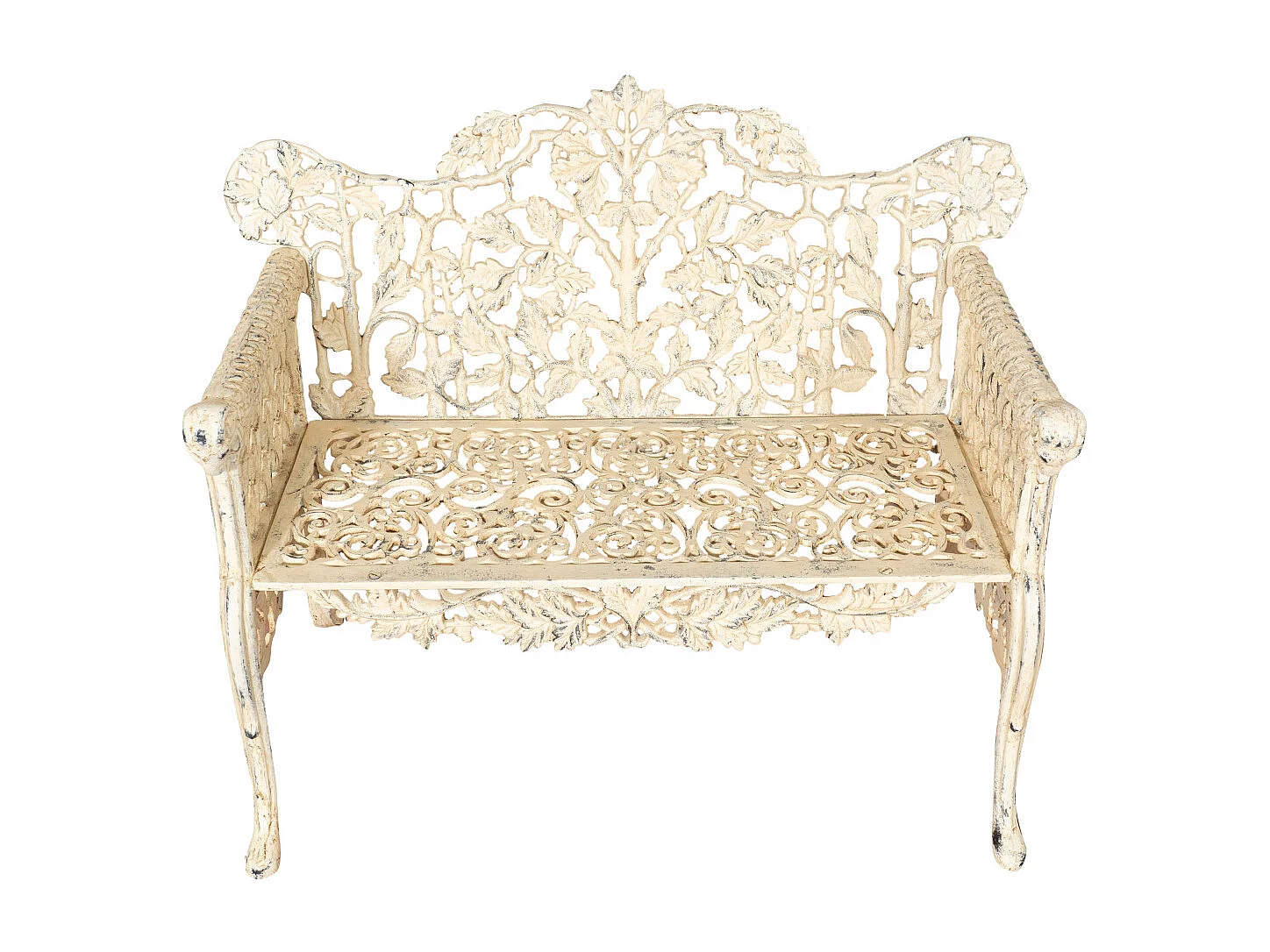 BISCOTTINI Banc – Fer Forgé Finition Antique – Extérieur – Banc de Jardin - Chaise ou Banc en Métal - Balcon - Terrasse - 110x56x86cm