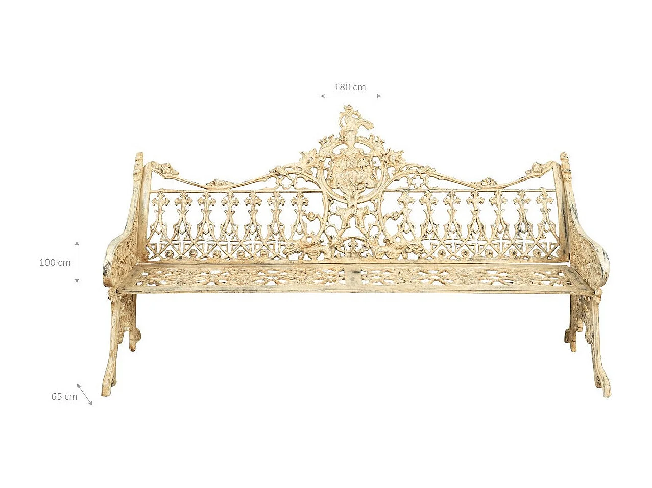 BISCOTTINI Banc – Fer Forgé Finition Antique – Extérieur – Banc de Jardin - Chaise ou Banc en Métal - Balcon - Terrasse –   180 x 65 x 100 cm.