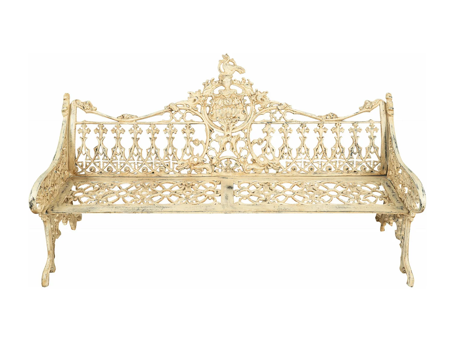 BISCOTTINI Banc – Fer Forgé Finition Antique – Extérieur – Banc de Jardin - Chaise ou Banc en Métal - Balcon - Terrasse –   180 x 65 x 100 cm.