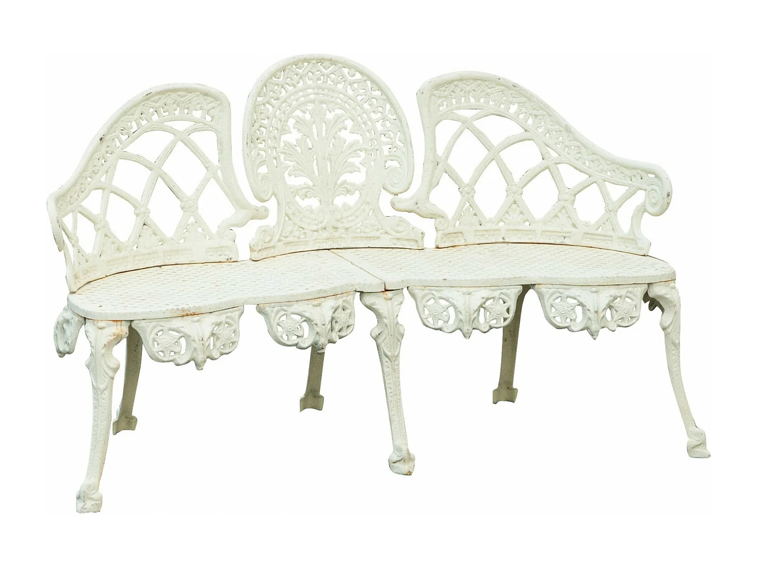BISCOTTINI Banc – Fer Forgé Finition Blanc Antique – Extérieur – Banc de Jardin - Chaise ou Banc en Métal - Balcon - Terrasse –  130 x 50 x 82 cm