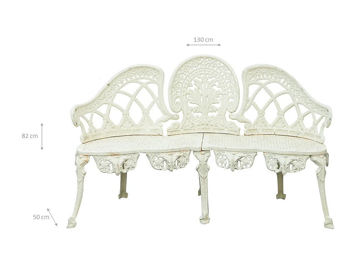 BISCOTTINI Banc – Fer Forgé Finition Blanc Antique – Extérieur – Banc de Jardin - Chaise ou Banc en Métal - Balcon - Terrasse –  130 x 50 x 82 cm