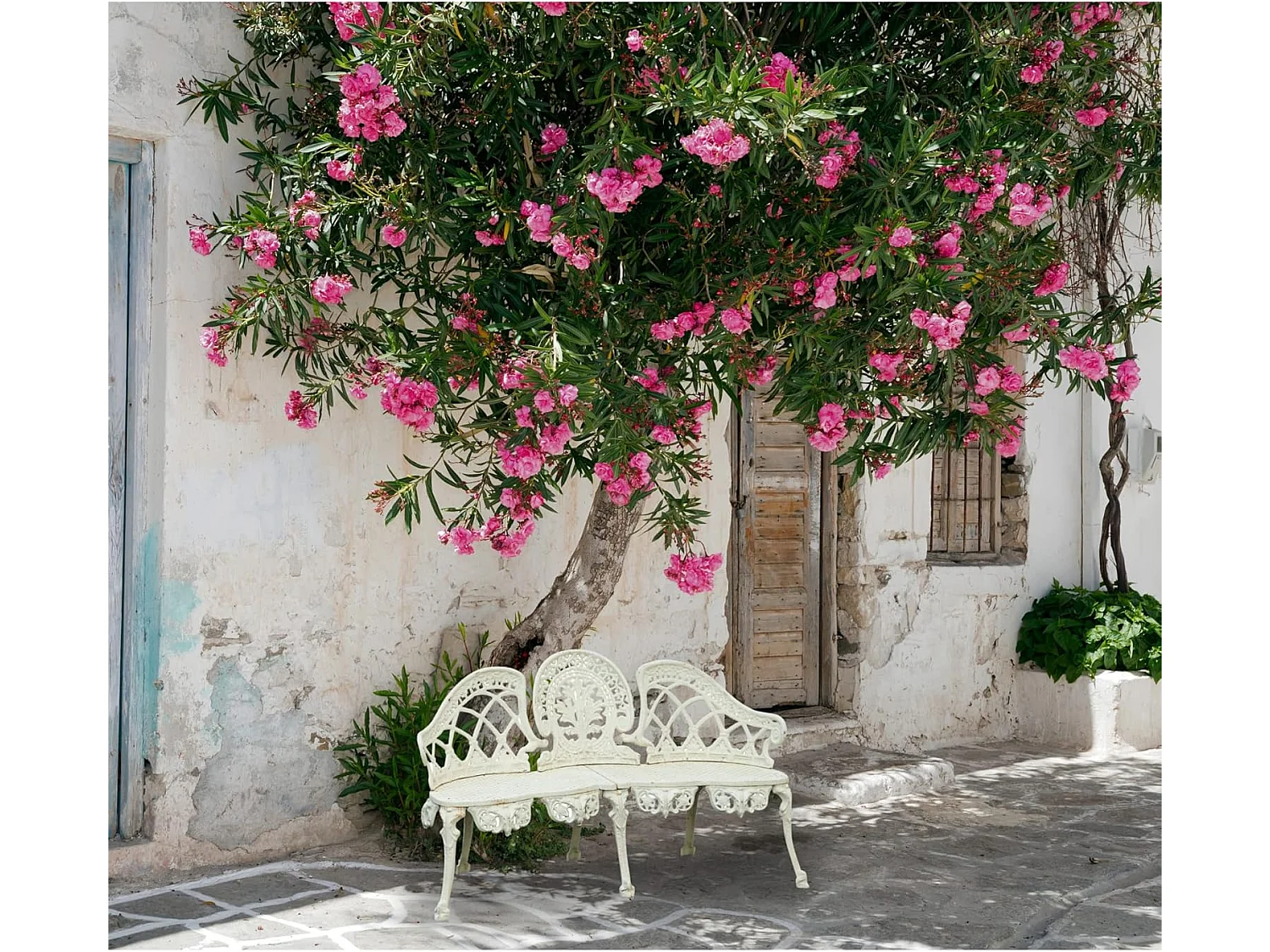 BISCOTTINI Banc – Fer Forgé Finition Blanc Antique – Extérieur – Banc de Jardin - Chaise ou Banc en Métal - Balcon - Terrasse –  130 x 50 x 82 cm