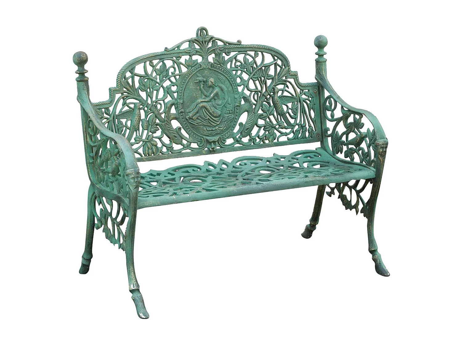 BISCOTTINI Banc – Fer Forgé Finition Vert Antique – Extérieur – Banc de Jardin - Chaise ou Banc en Métal - Balcon - Terrasse – 105x43x90 cm