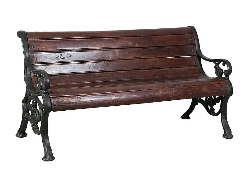 BISCOTTINI Banc – Fer Forgé Finition Brun Antique – Extérieur – Banc de Jardin - Chaise ou Banc en Métal - Balcon - Terrasse – 145x65x77 cm