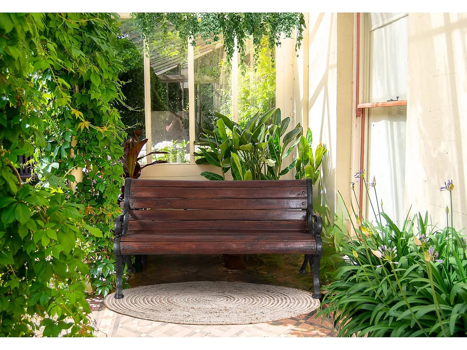 BISCOTTINI Banc – Fer Forgé Finition Brun Antique – Extérieur – Banc de Jardin - Chaise ou Banc en Métal - Balcon - Terrasse – 145x65x77 cm