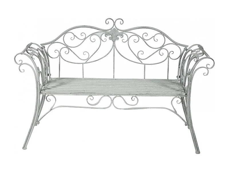 BISCOTTINI Banc – Fer Forgé Finition Argent Antique – Extérieur – Banc de Jardin - Chaise ou Banc en Métal - Balcon - Terrasse – 133 x 47 x 90 cm