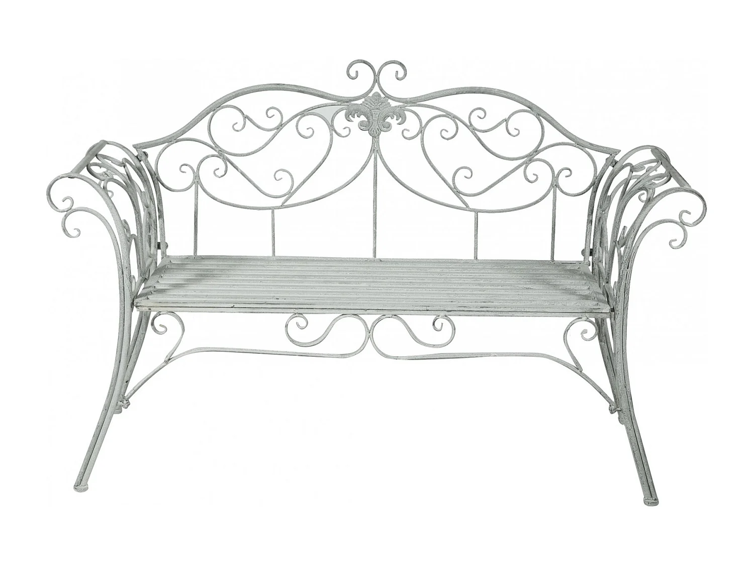 BISCOTTINI Banc – Fer Forgé Finition Argent Antique – Extérieur – Banc de Jardin - Chaise ou Banc en Métal - Balcon - Terrasse – 133 x 47 x 90 cm