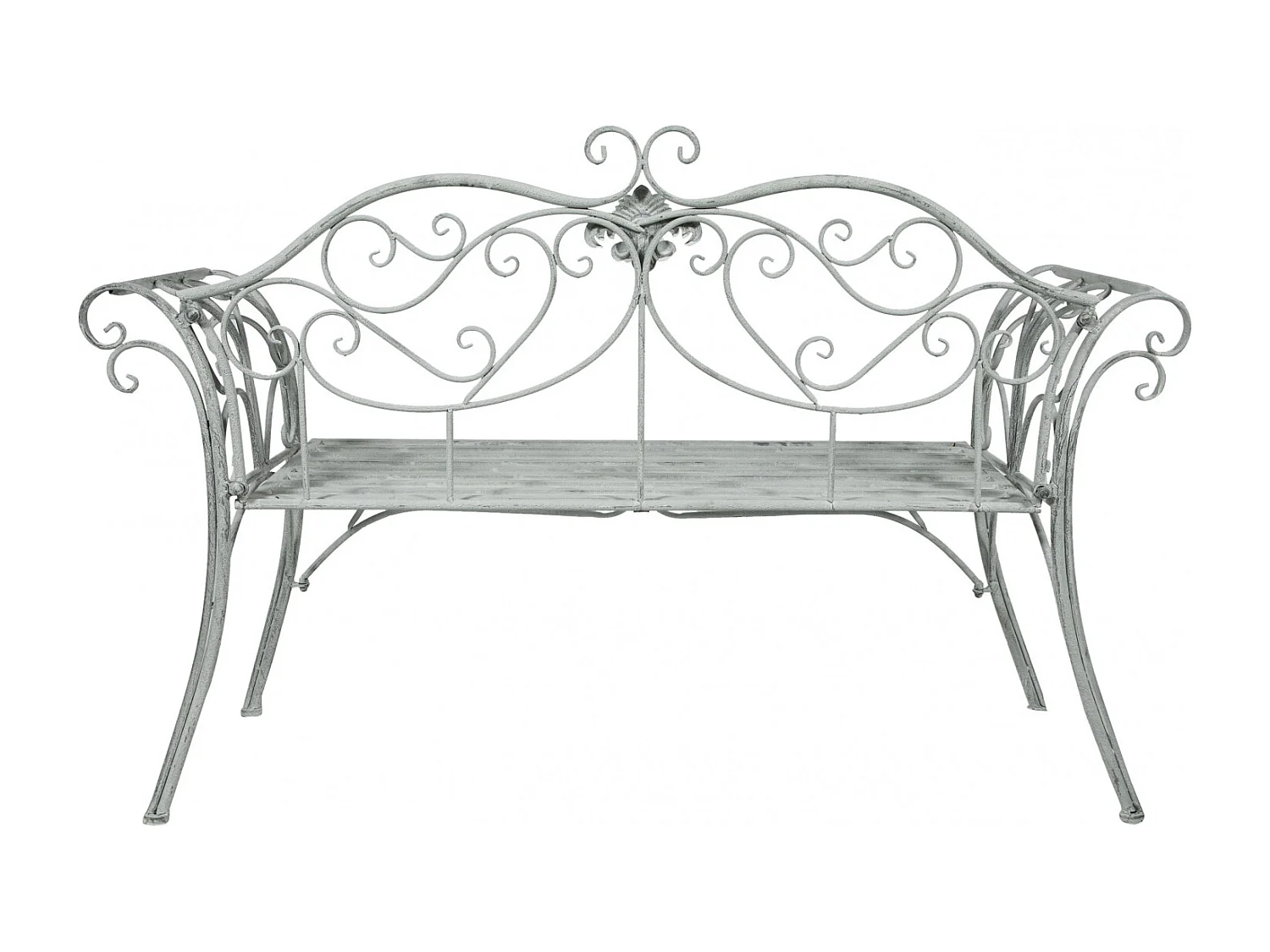 BISCOTTINI Banc – Fer Forgé Finition Argent Antique – Extérieur – Banc de Jardin - Chaise ou Banc en Métal - Balcon - Terrasse – 133 x 47 x 90 cm
