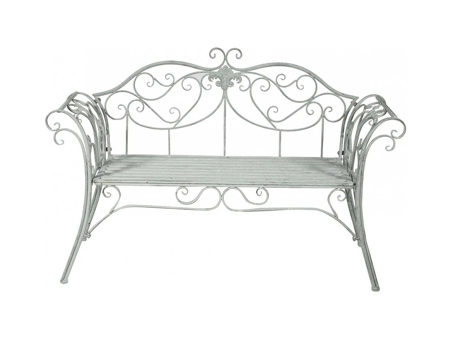 BISCOTTINI Banc – Fer Forgé Finition Argent Antique – Extérieur – Banc de Jardin - Chaise ou Banc en Métal - Balcon - Terrasse – 133 x 47 x 90 cm