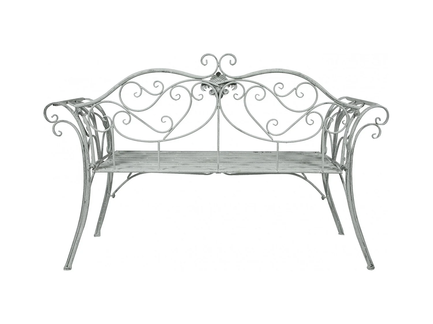 BISCOTTINI Banc – Fer Forgé Finition Argent Antique – Extérieur – Banc de Jardin - Chaise ou Banc en Métal - Balcon - Terrasse – 133 x 47 x 90 cm