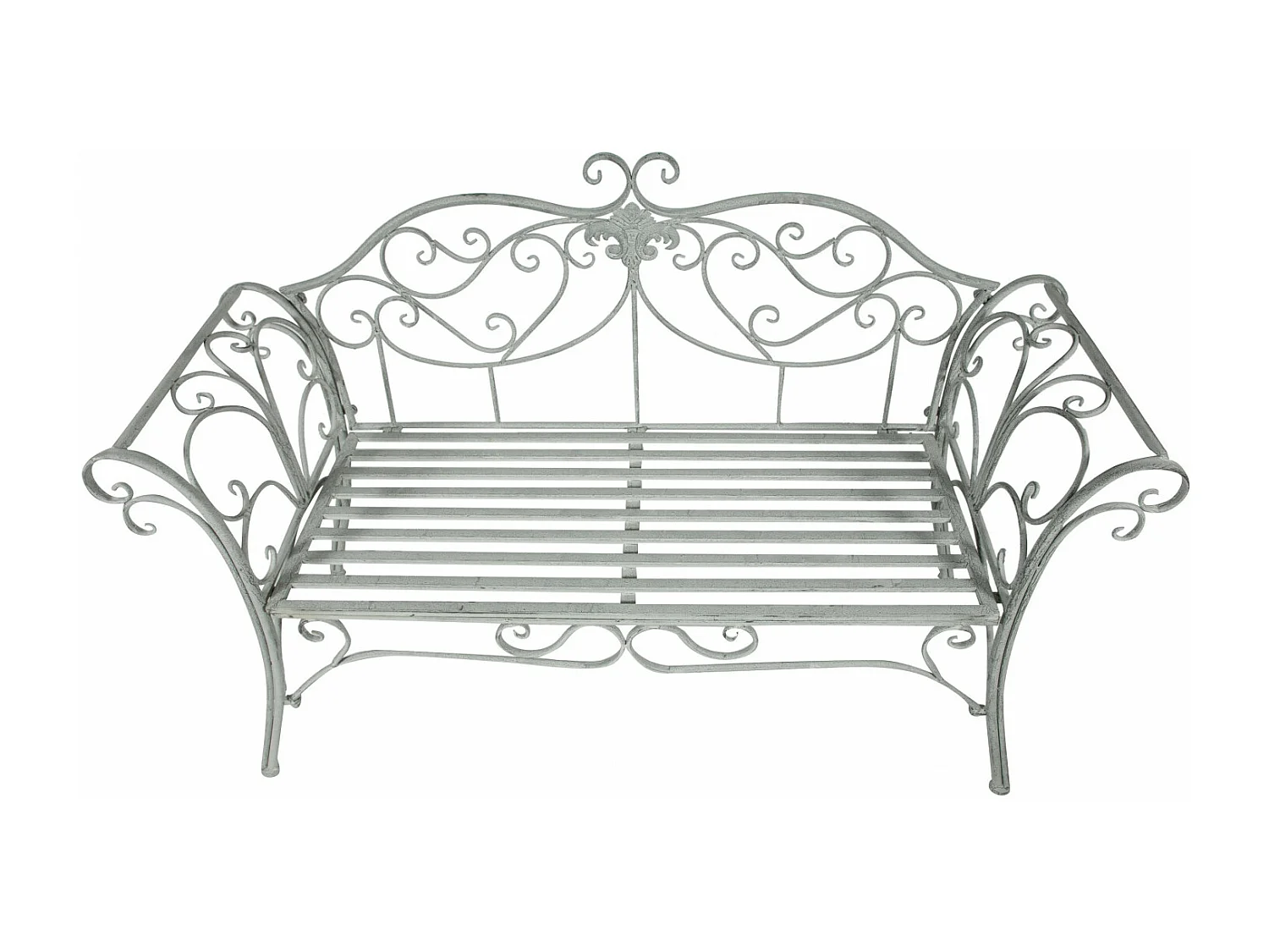 BISCOTTINI Banc – Fer Forgé Finition Argent Antique – Extérieur – Banc de Jardin - Chaise ou Banc en Métal - Balcon - Terrasse – 133 x 47 x 90 cm