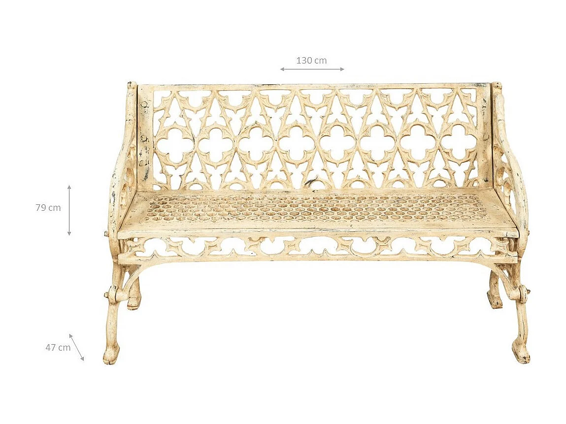 BISCOTTINI Banc – Fer Forgé Finition Antique – Extérieur – Banc de Jardin - Chaise ou Banc en Métal - Balcon - Terrasse – 130 x 47 x 79 cm