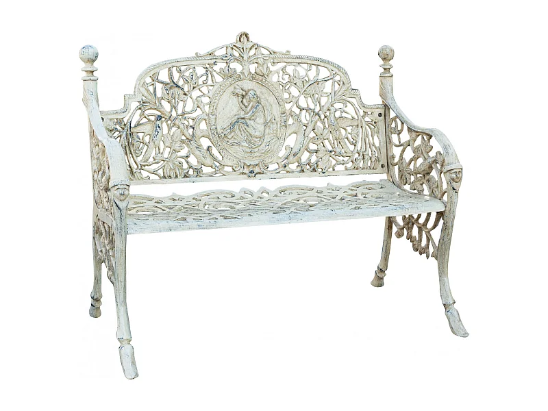 BISCOTTINI Banc – Fer Forgé Finition Blanc Antique – Extérieur – Banc de Jardin - Chaise ou Banc en Métal - Balcon - Terrasse –  105 x 62 x 90 cm