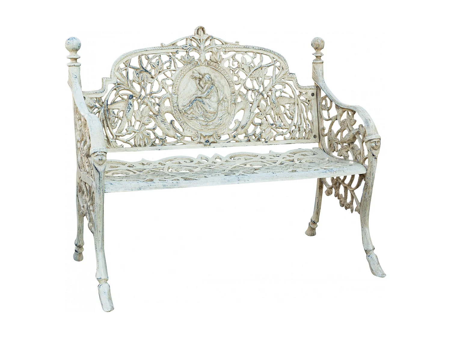 BISCOTTINI Banc – Fer Forgé Finition Blanc Antique – Extérieur – Banc de Jardin - Chaise ou Banc en Métal - Balcon - Terrasse –  105 x 62 x 90 cm