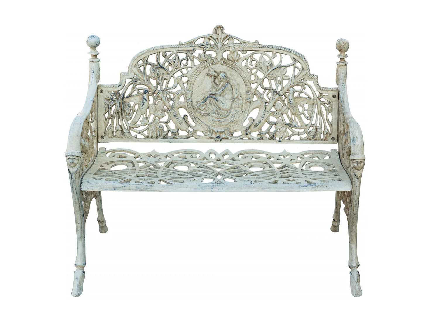 BISCOTTINI Banc – Fer Forgé Finition Blanc Antique – Extérieur – Banc de Jardin - Chaise ou Banc en Métal - Balcon - Terrasse –  105 x 62 x 90 cm