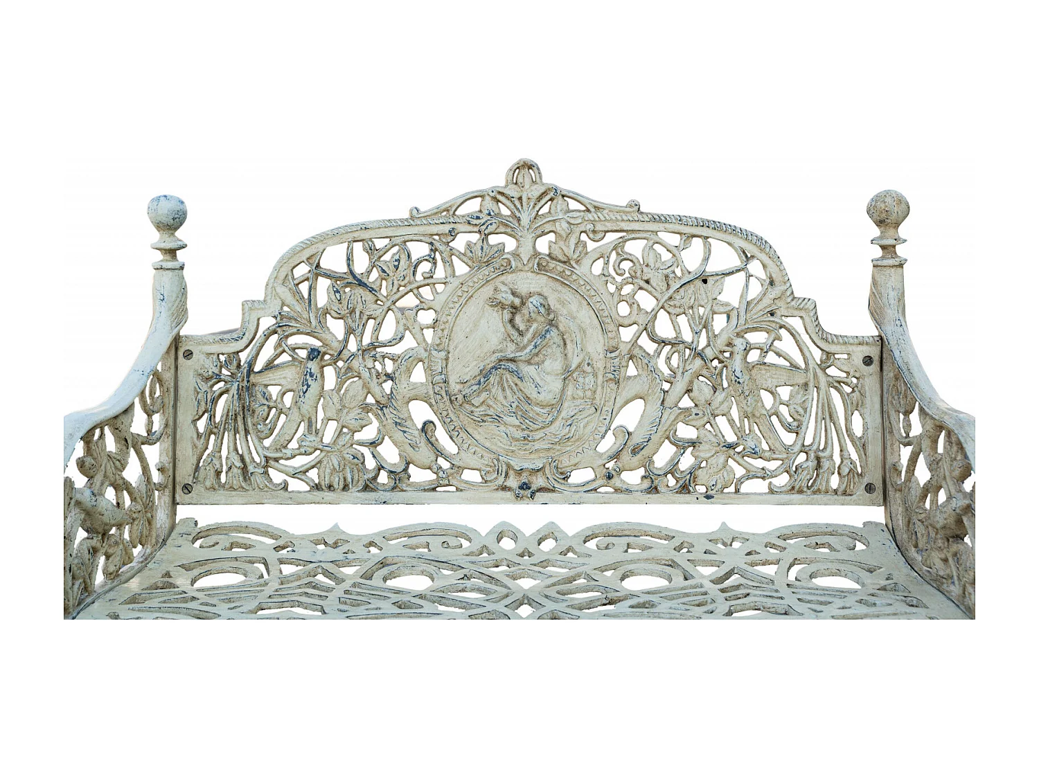 BISCOTTINI Banc – Fer Forgé Finition Blanc Antique – Extérieur – Banc de Jardin - Chaise ou Banc en Métal - Balcon - Terrasse –  105 x 62 x 90 cm