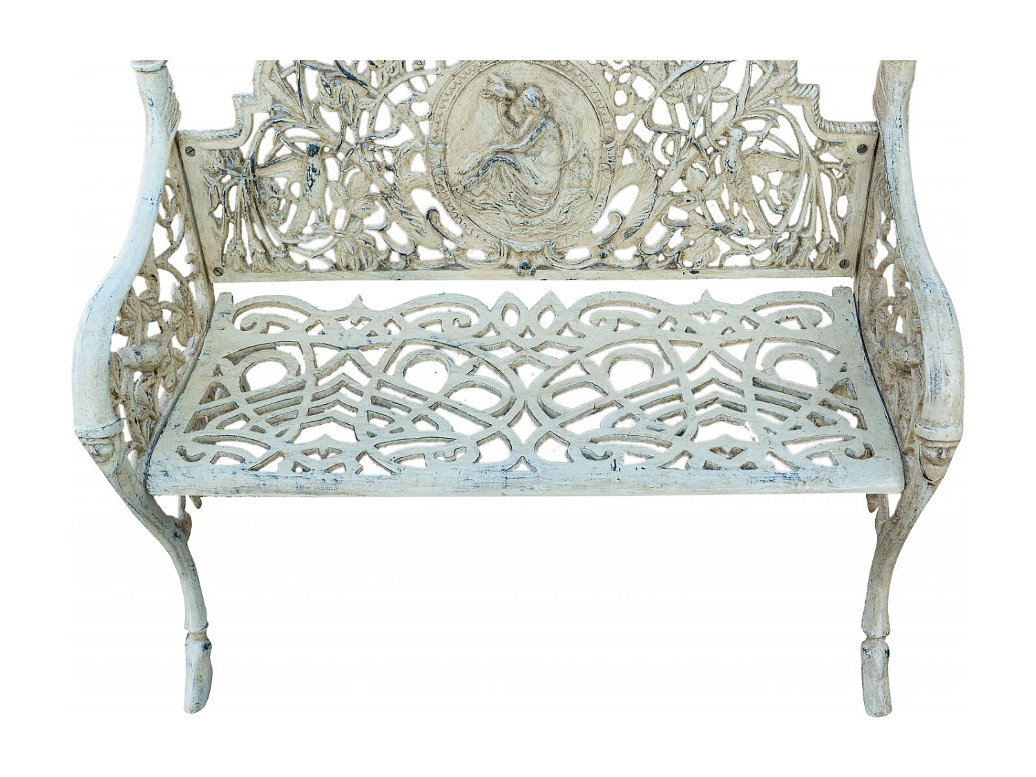 BISCOTTINI Banc – Fer Forgé Finition Blanc Antique – Extérieur – Banc de Jardin - Chaise ou Banc en Métal - Balcon - Terrasse –  105 x 62 x 90 cm