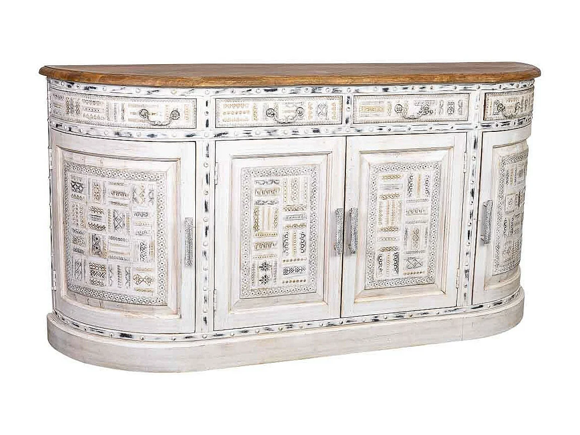 Aparador de madeira com lados curvados branca 177x45x91