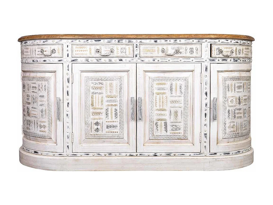 Aparador de madeira com lados curvados branca 177x45x91