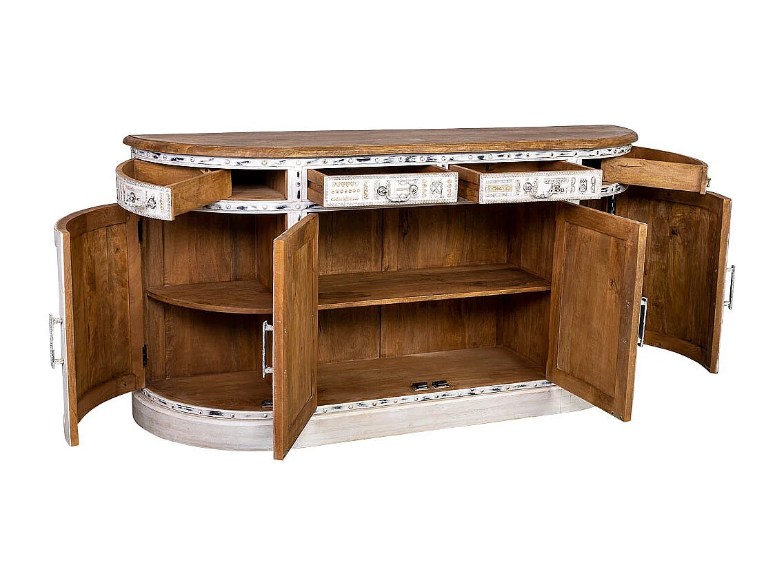 Aparador de madeira com lados curvados branca 177x45x91