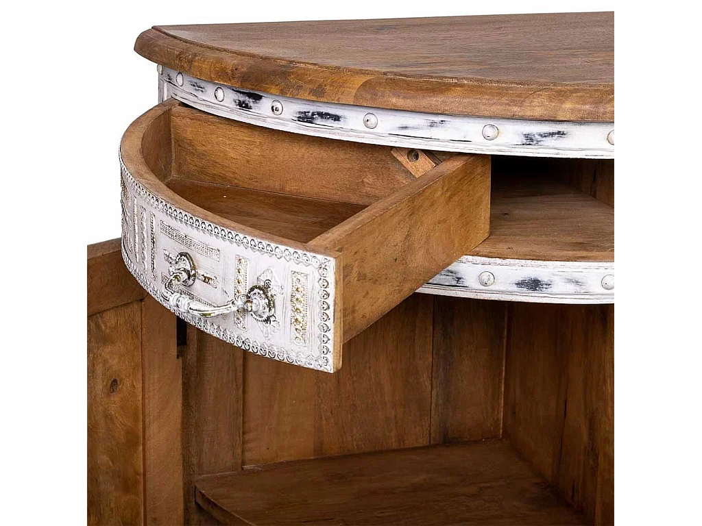 Aparador de madeira com lados curvados branca 177x45x91