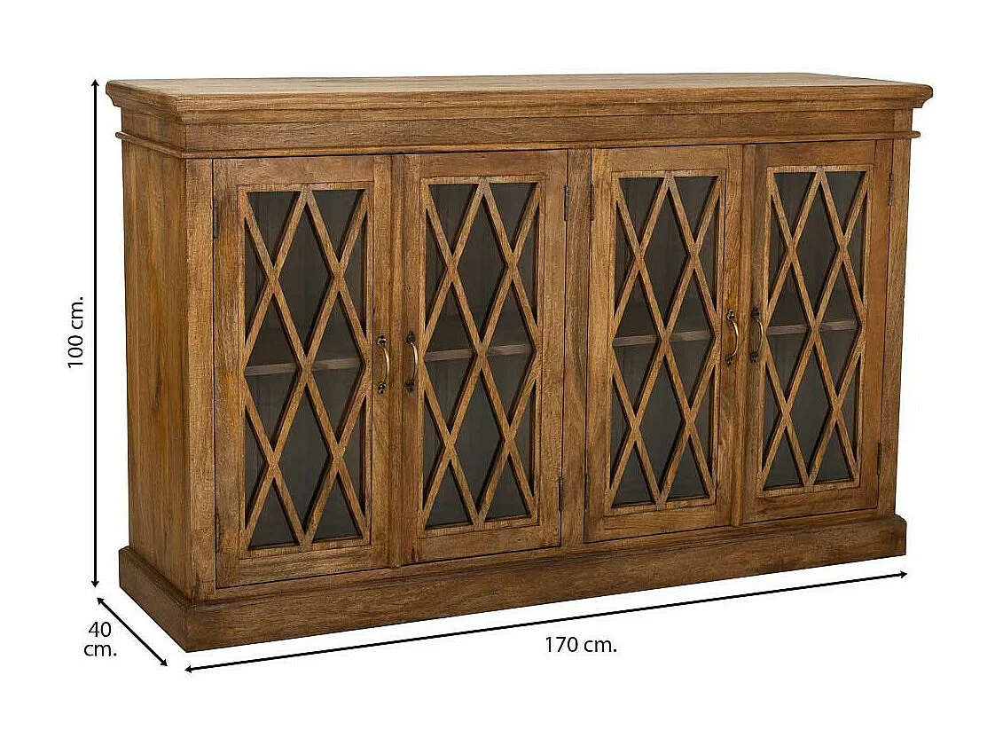 Aparador de madeira e vidro marrom 170x40x100