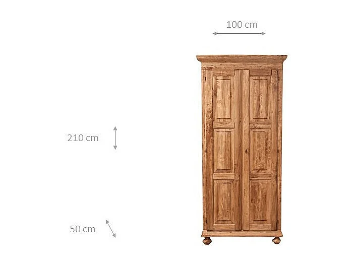 BISCOTTINI - Armoire - Bois massif finition antique naturelle - Armoire de rangement - Garde-robe et dressing - Armoire de jardin - Armoire vintage - 100x50x210 cm