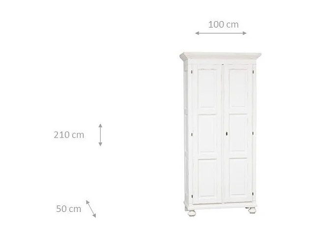 BISCOTTINI - Armoire - Bois massif finition blanc antique - Armoire de rangement - Garde-robe et dressing - Armoire de jardin - Armoire vintage - 100x50x210 cm