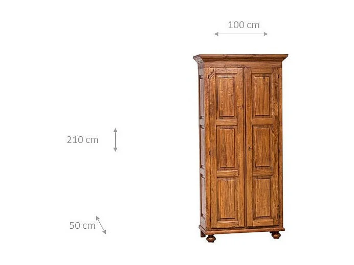 BISCOTTINI - Armoire - Bois massif finition antique naturelle - Armoire de rangement - Garde-robe et dressing - Armoire de jardin - Armoire vintage - 100x50x210 cm