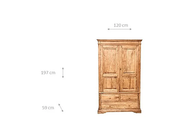 BISCOTTINI - Armoire - Bois massif finition antique naturelle - Armoire de rangement - Garde-robe et dressing - Armoire de jardin - Armoire vintage - 120x59x197 cm