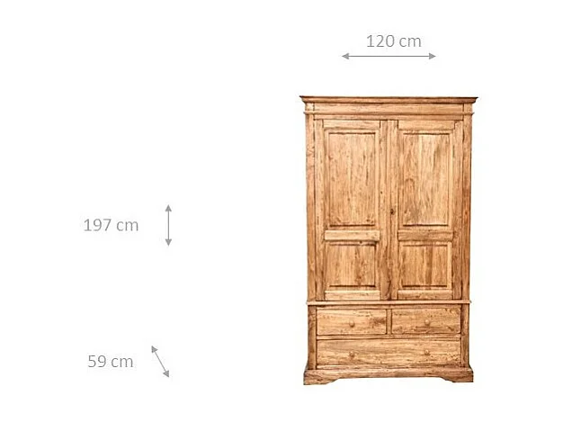 BISCOTTINI - Armoire - Bois massif finition antique naturelle - Armoire de rangement - Garde-robe et dressing - Armoire de jardin - Armoire vintage - 120x59x197 cm
