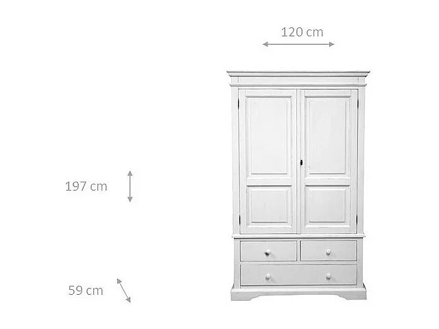 BISCOTTINI - Armoire - Bois massif finition blanc antique - Armoire de rangement - Garde-robe et dressing - Armoire de jardin - Armoire vintage - 120x59x197 cm