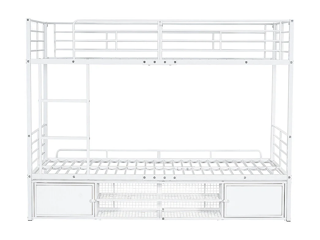 Lit superposé pour enfants, armoire à chaussures ouverte, petite armoire de rangement à deux portes, avec échelle latérale, fer, blanc, 90x200 cm