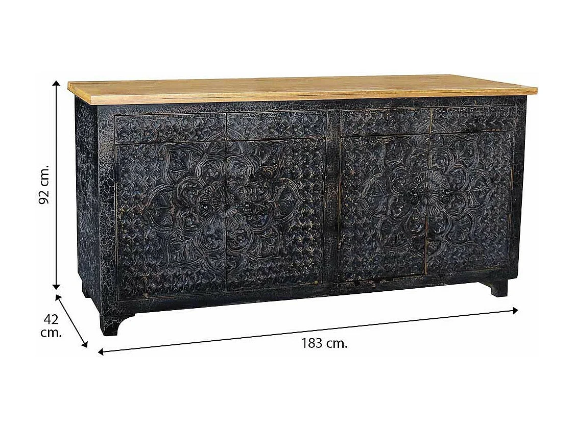 Buffet en bois noir 183x42x92