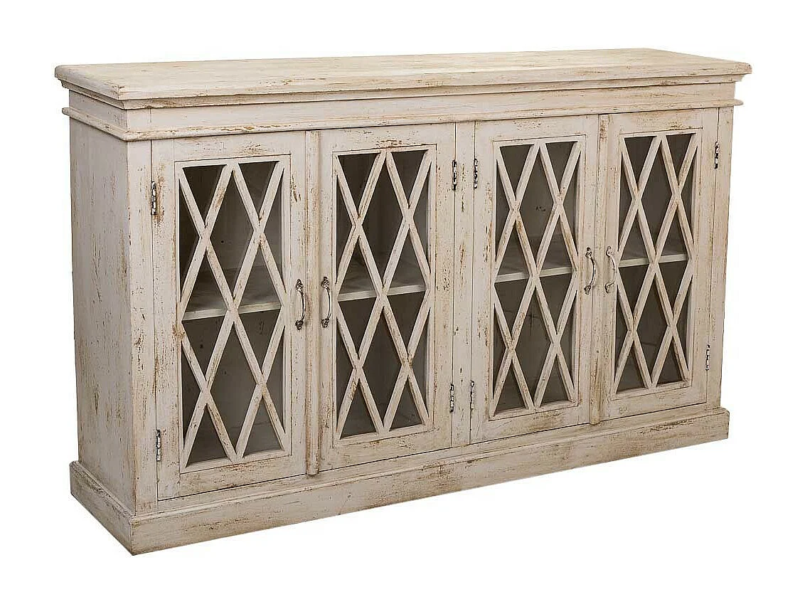 Credenza in legno e vetro artigianale bianco 170x40x100