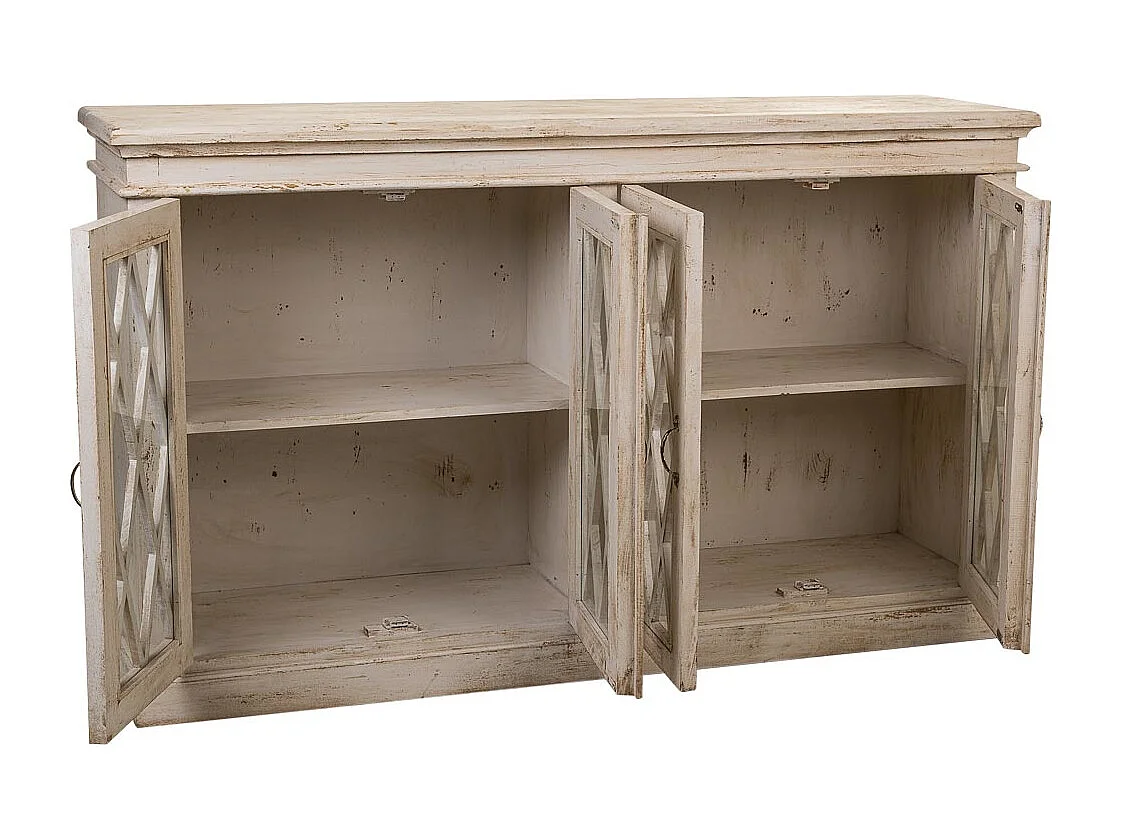 Credenza in legno e vetro artigianale bianco 170x40x100