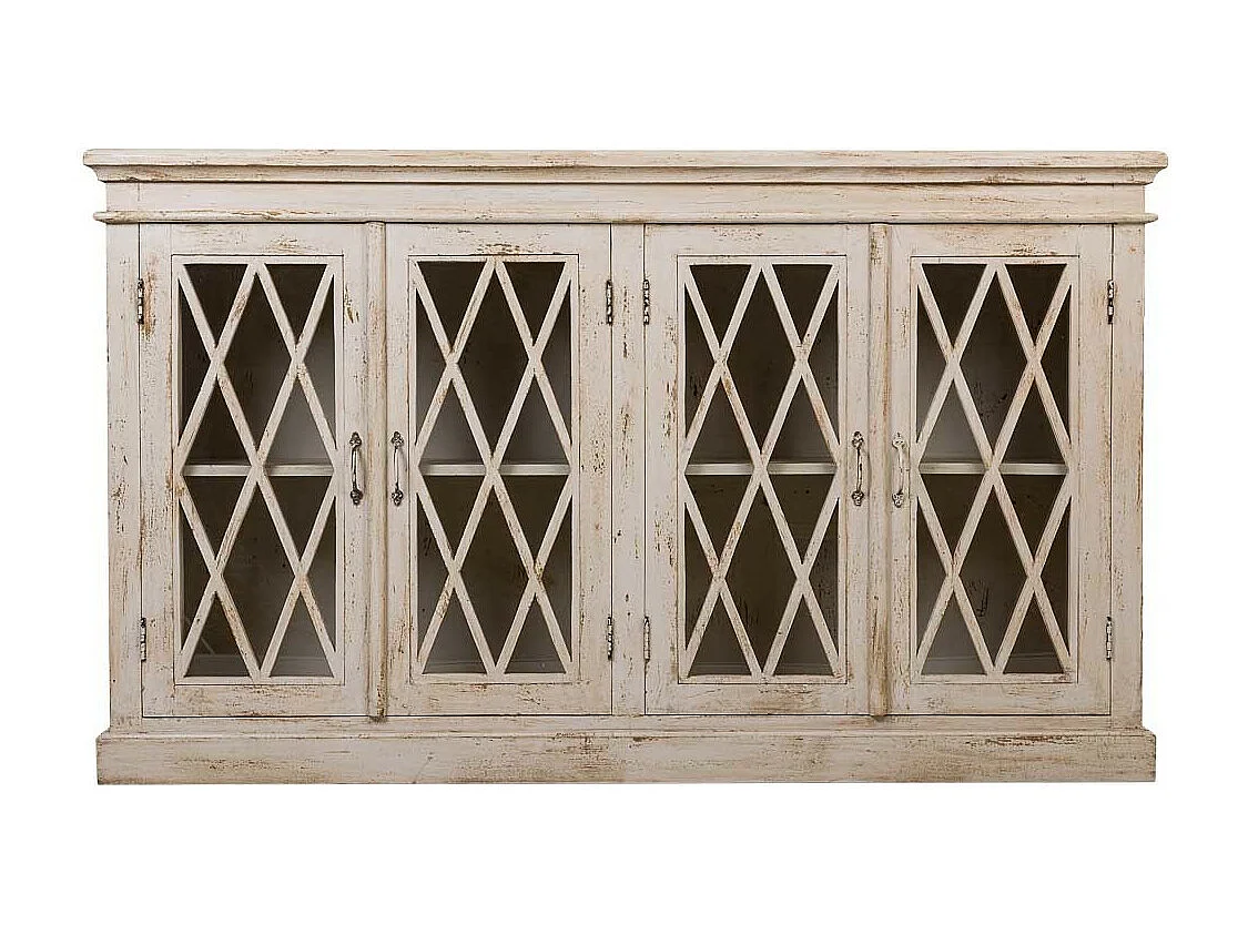 Credenza in legno e vetro artigianale bianco 170x40x100