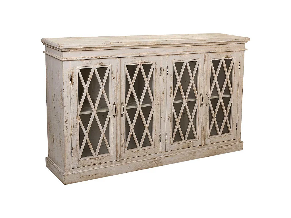 Credenza in legno e vetro artigianale bianco 170x40x100