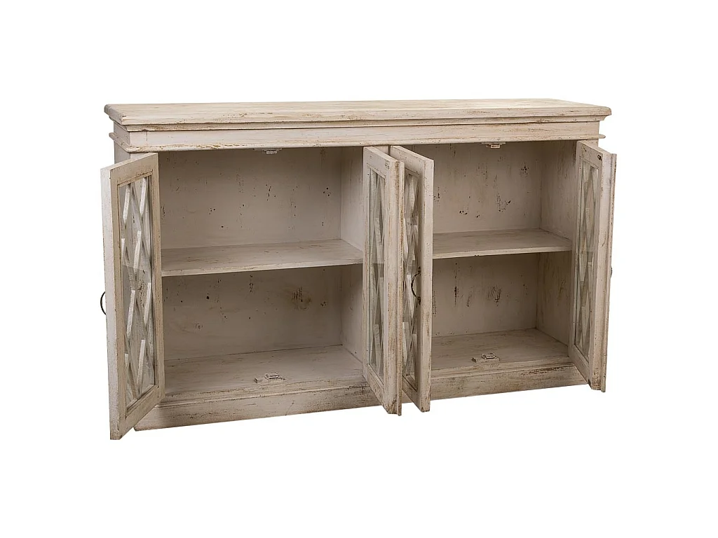 Credenza in legno e vetro artigianale bianco 170x40x100