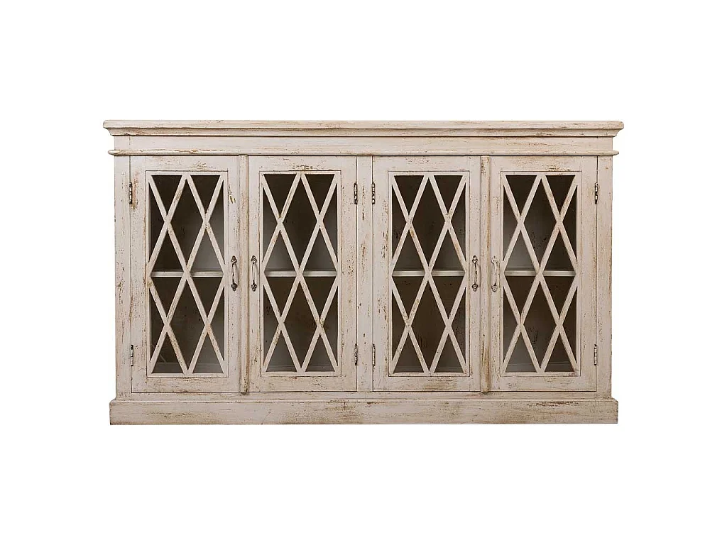 Credenza in legno e vetro artigianale bianco 170x40x100