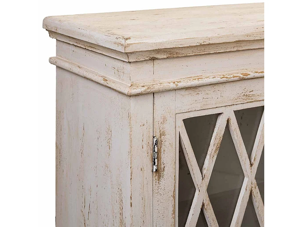 Credenza in legno e vetro artigianale bianco 170x40x100