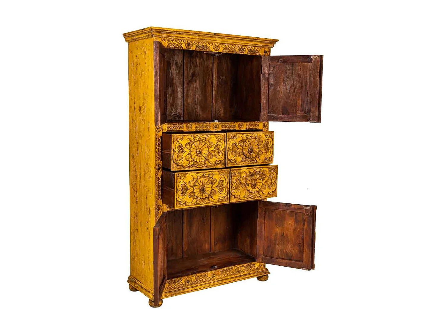 Armário de madeira artesanal amarelo 102x44x183h cm