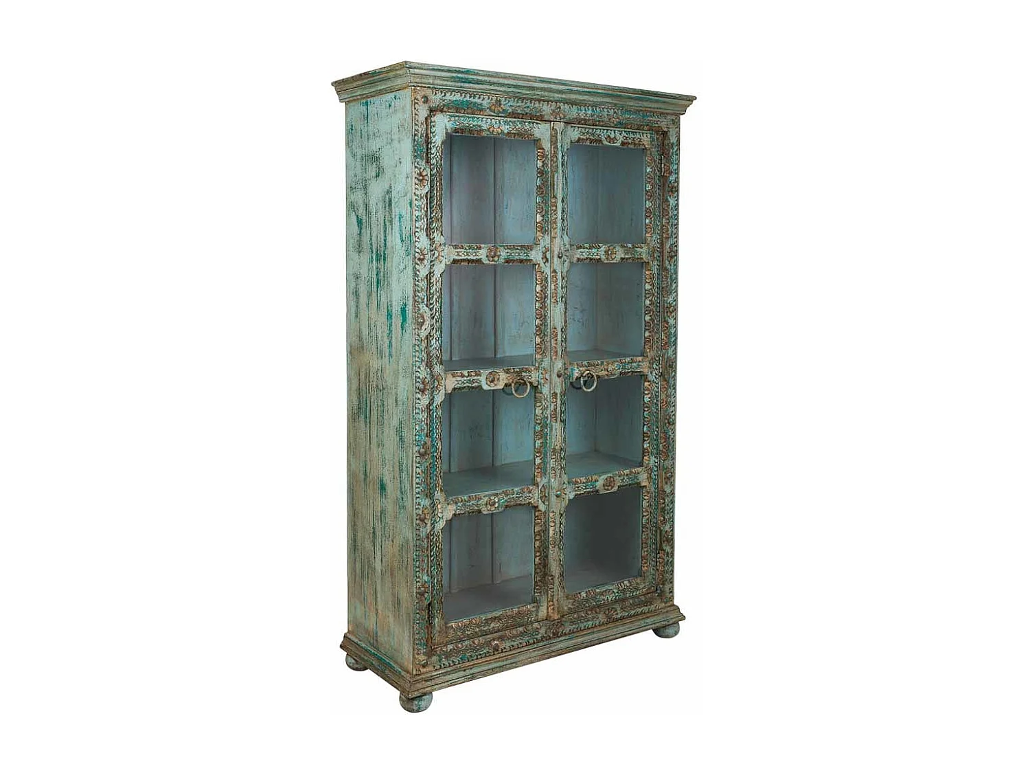 Vetrina in legno intagliato 106x43x180 blu
