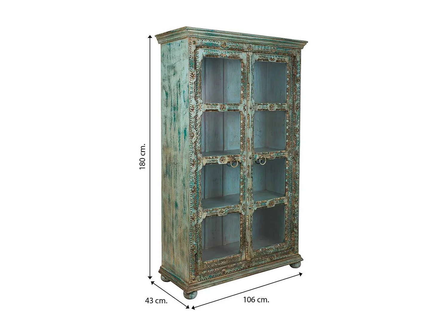 Vetrina in legno intagliato 106x43x180 blu