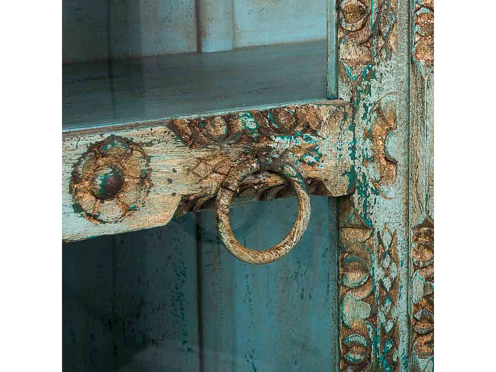 Vetrina in legno intagliato 106x43x180 blu