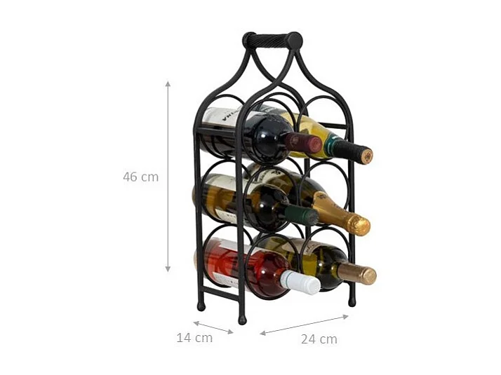 BISCOTTINI Porte-Bouteilles - Fer Forgé Finition Noir Antique - Idéal pour la Décoration du Salon ou de la Cuisine - Casier à Vin  - 24 x 14 x 46 cm