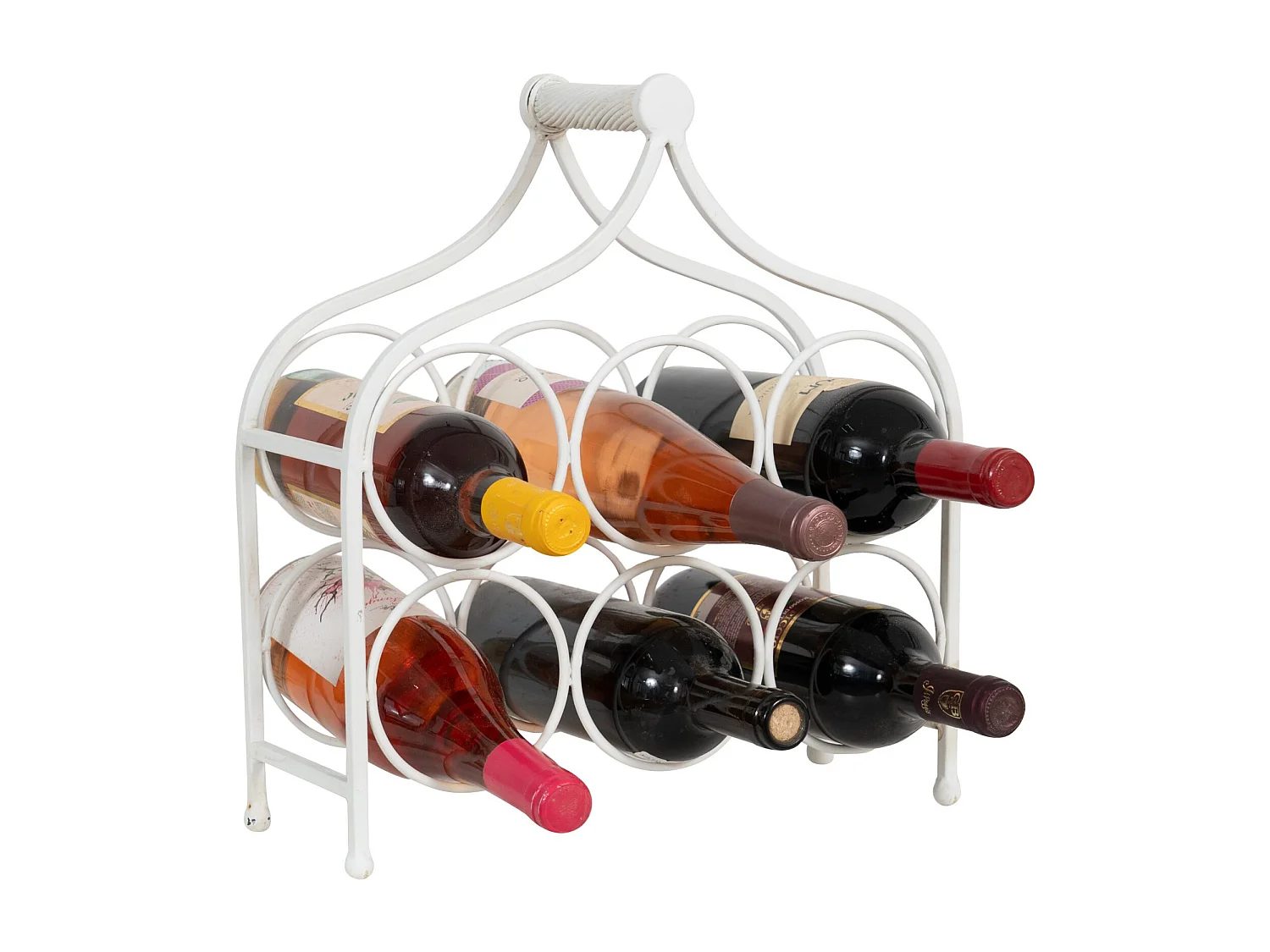 BISCOTTINI Porte-Bouteilles - Fer Forgé Finition Blanc Antique - Idéal pour la Décoration du Salon ou de la Cuisine - Casier à Vin - 35x37x14 cm