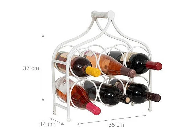 BISCOTTINI Porte-Bouteilles - Fer Forgé Finition Blanc Antique - Idéal pour la Décoration du Salon ou de la Cuisine - Casier à Vin - 35x37x14 cm